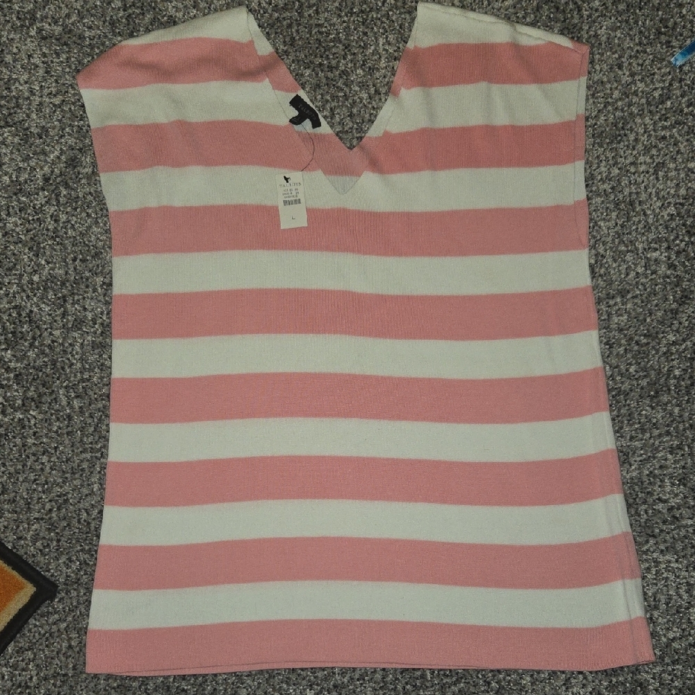 Nwt Talbots Pink and White Striped Sleeveless Top Large